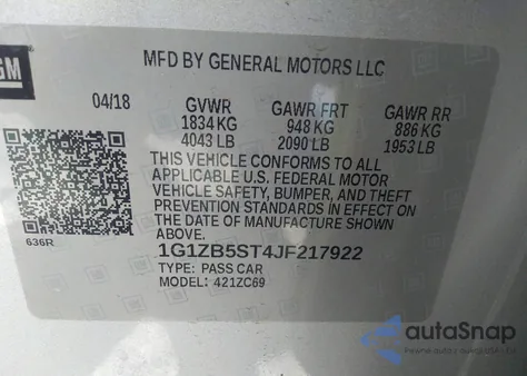 2018 Chevrolet Malibu 1Ls from USA, damaged, VIN 1G1ZB5ST4JF217922
